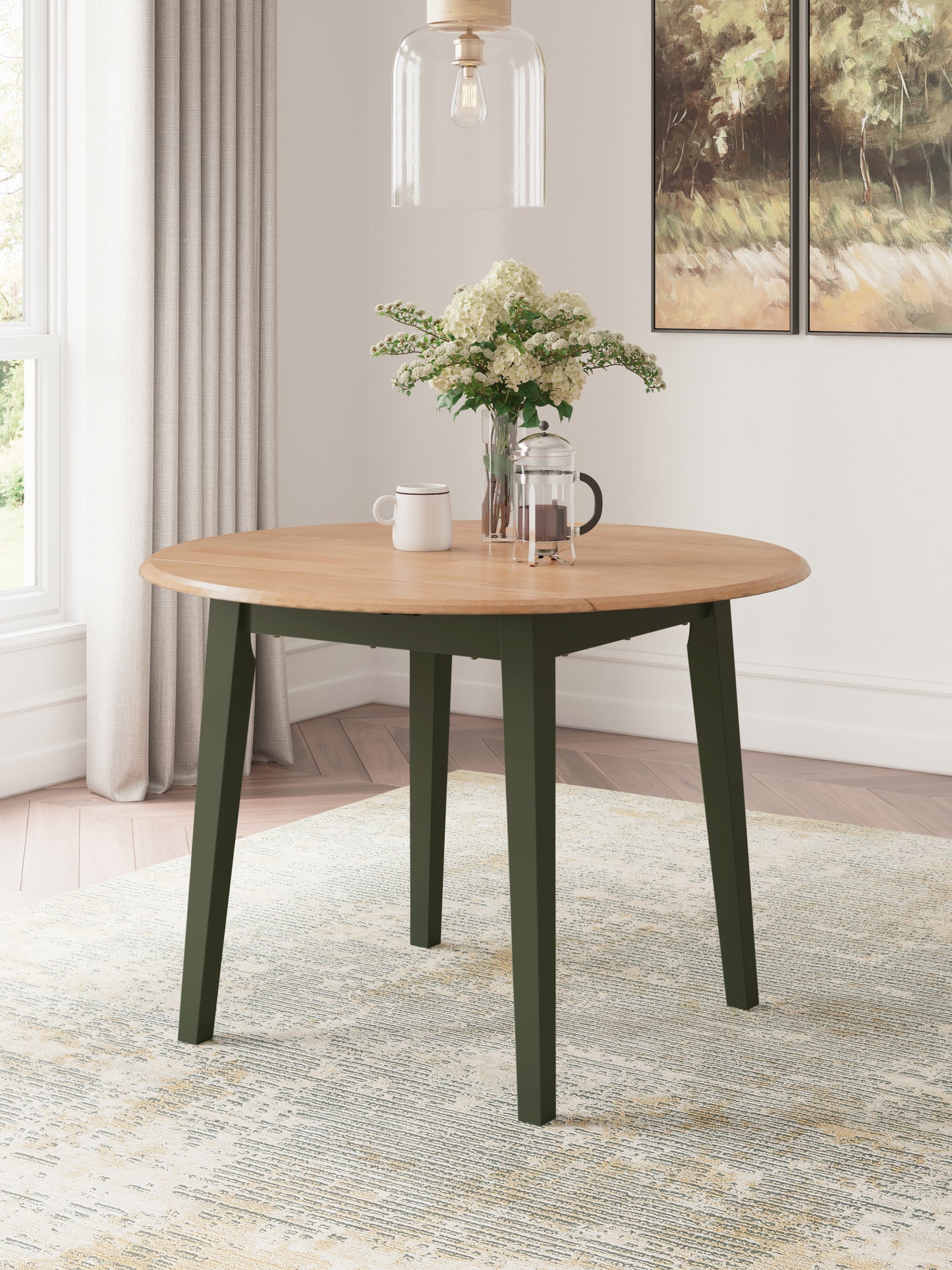 Cape Furniture Outlet - Ashley Furniture - Gesthaven Dining Room - Round DRM Drop Leaf Table / Natural/Green - D401-15