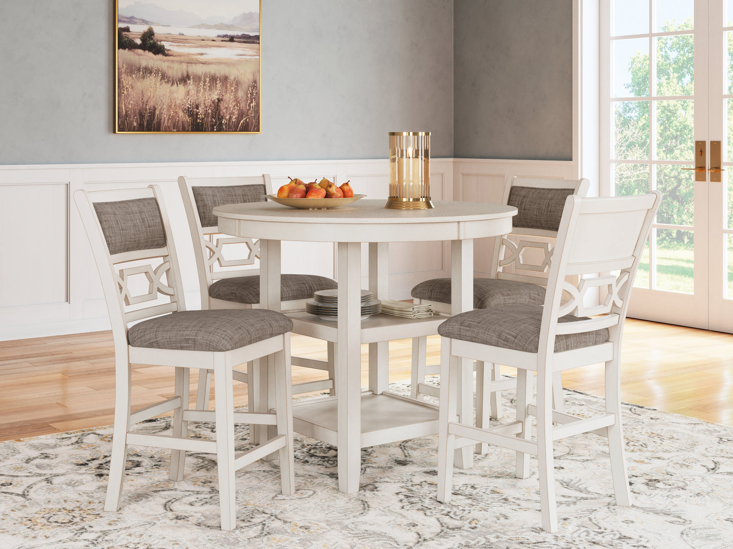 Cape Furniture Outlet - Ashley Furniture - Erinberg Dining Room - DRM Counter Table Set (5/CN) / Antique White - D423-223