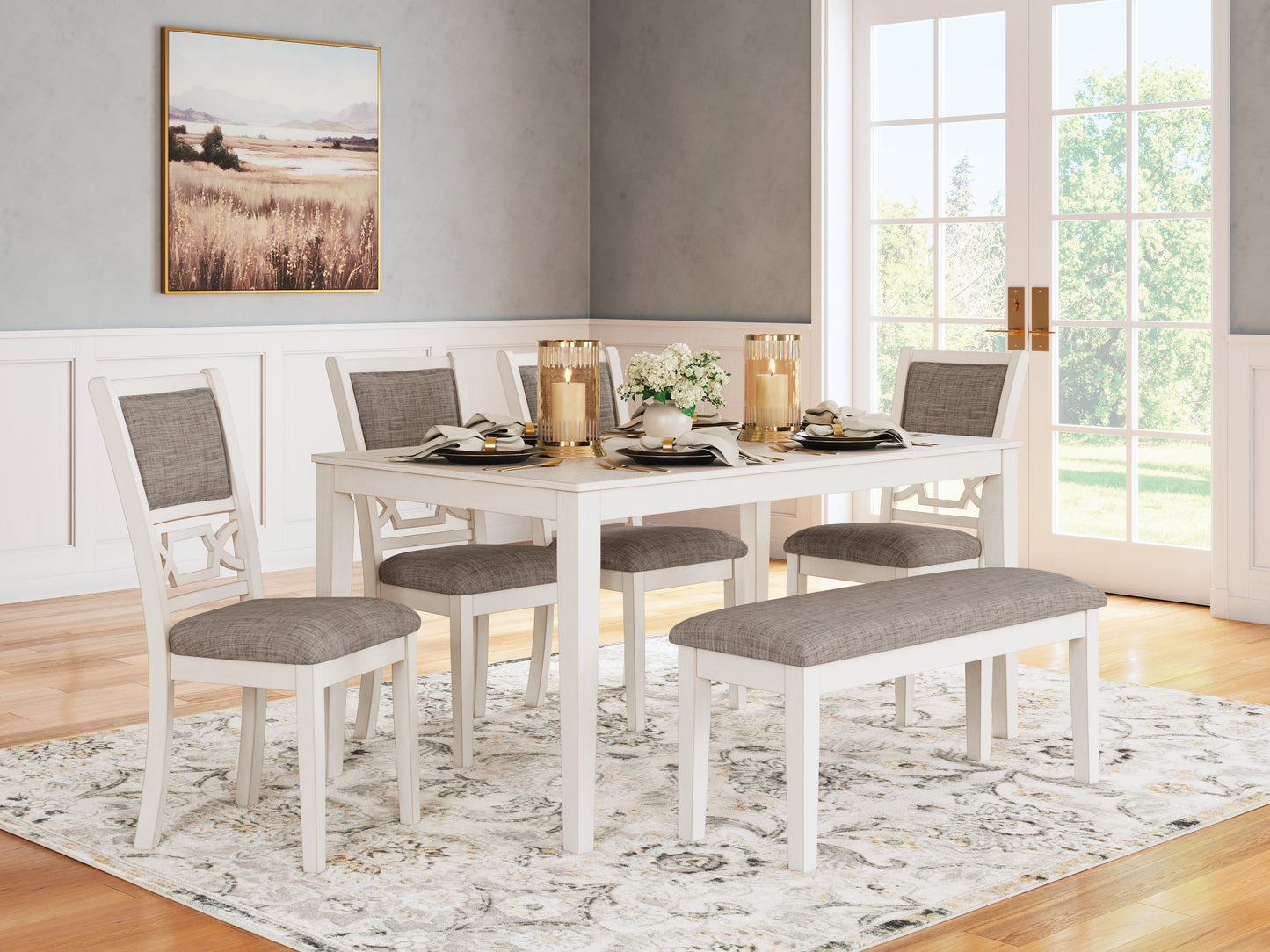 Cape Furniture Outlet - Ashley Furniture - Erinberg Dining Room - Dining Room Table Set (6/CN) / Antique White - D423-325