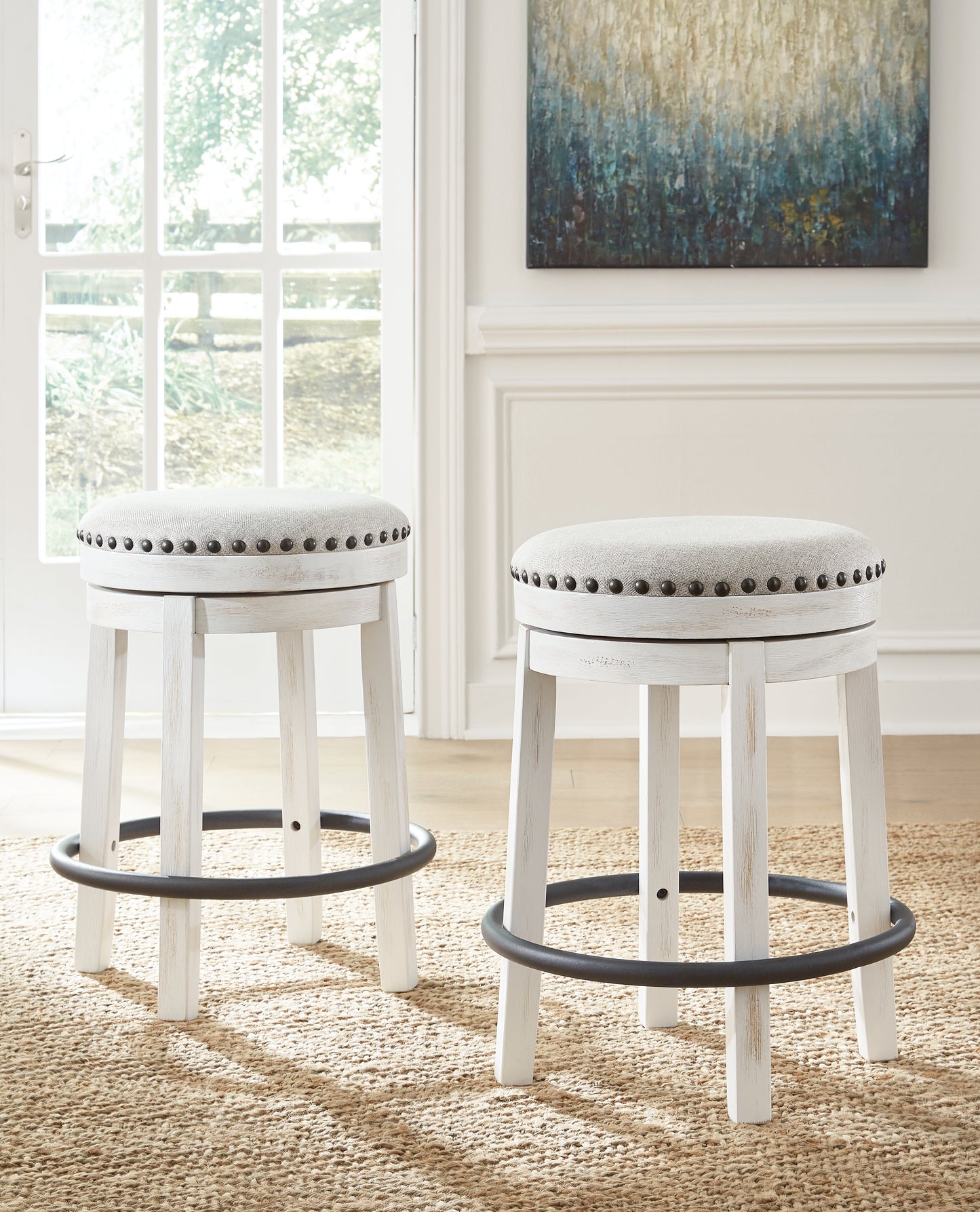Cape Furniture Outlet - Ashley Furniture - Valebeck Dining Room - UPH Swivel Stool (1/CN) / White/Black - D546-324