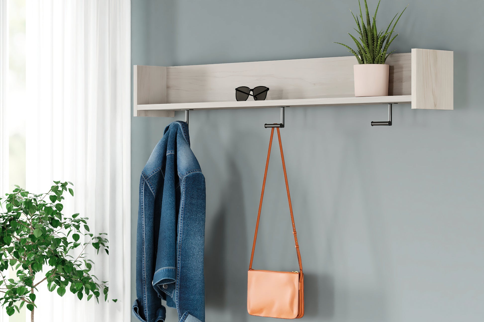 Cape Furniture Outlet - Ashley Furniture - Socalle Wall Decor - Wall Mounted Coat Rack w/Shelf / Light Natural - EA1864-151