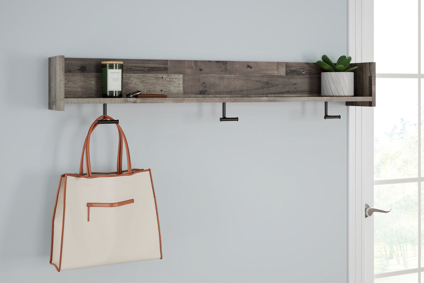 Cape Furniture Outlet - Ashley Furniture - Neilsville Wall Decor - Wall Mounted Coat Rack w/Shelf / Multi Gray - EA2120-151