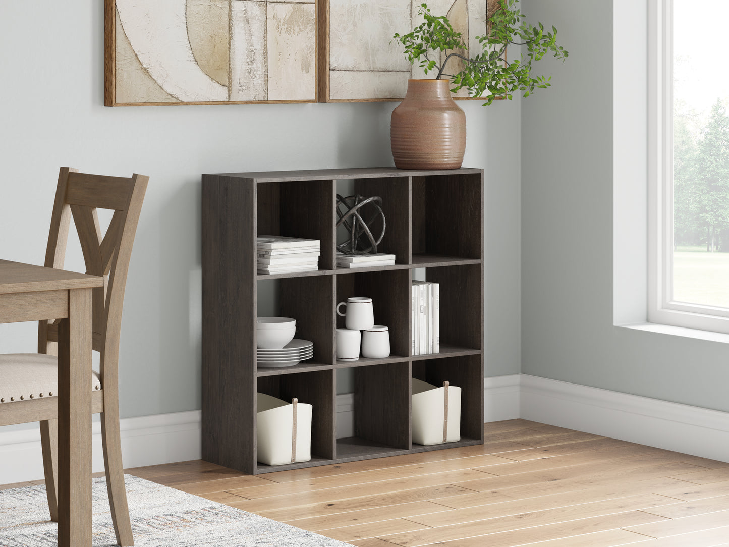 Cape Furniture Outlet - Ashley Furniture - Piperton Nine Cube Organizer - Nine Cube Organizer / Charcoal - EA5514-3X3