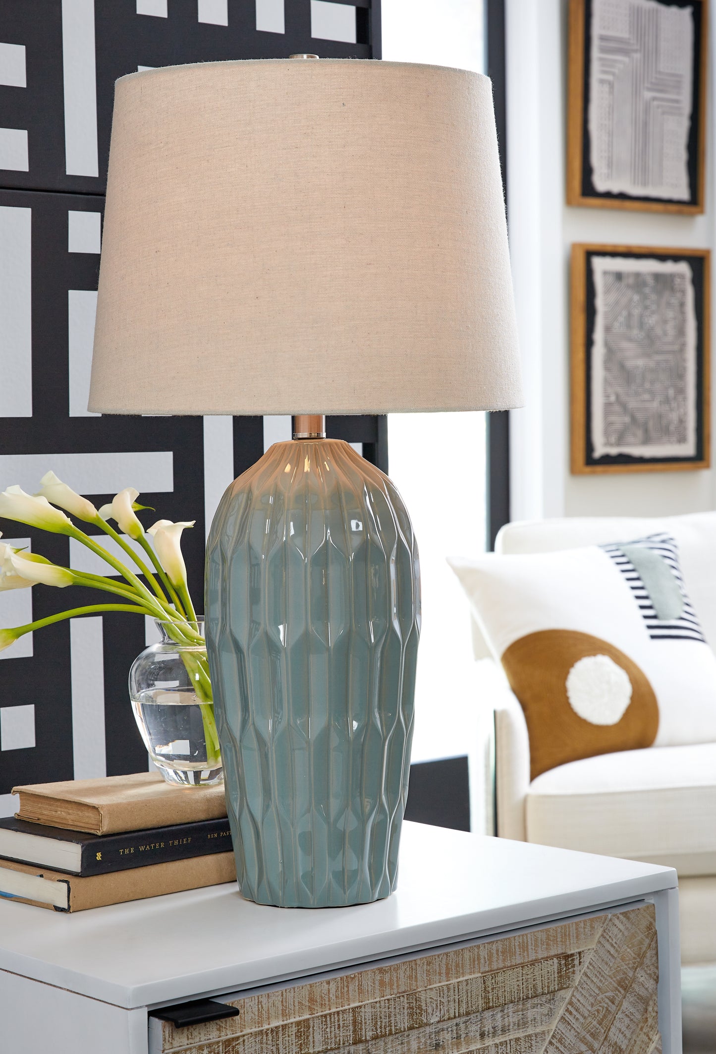 Cape Furniture Outlet - Ashley Furniture - Hadbury Lighting - Ceramic Table Lamp (Set of 2) / Pale Blue/Teal - L178034