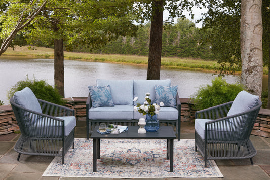 Cape Furniture Outlet - Ashley Furniture - Bridges Beach Outdoor - Love/Chairs/Table Set (4/CN) / Gray - PCP391-080