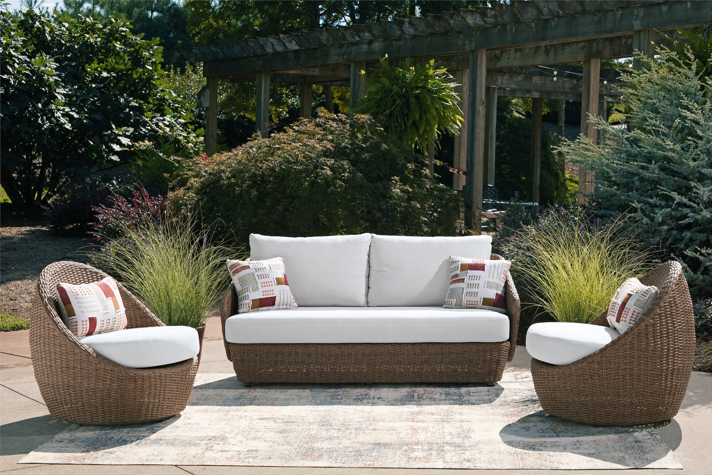 Cape Furniture Outlet - Ashley Furniture - Double Point Outdoor - Love/Swivel Chairs Set (3/CN) / Beige - PCP503-070