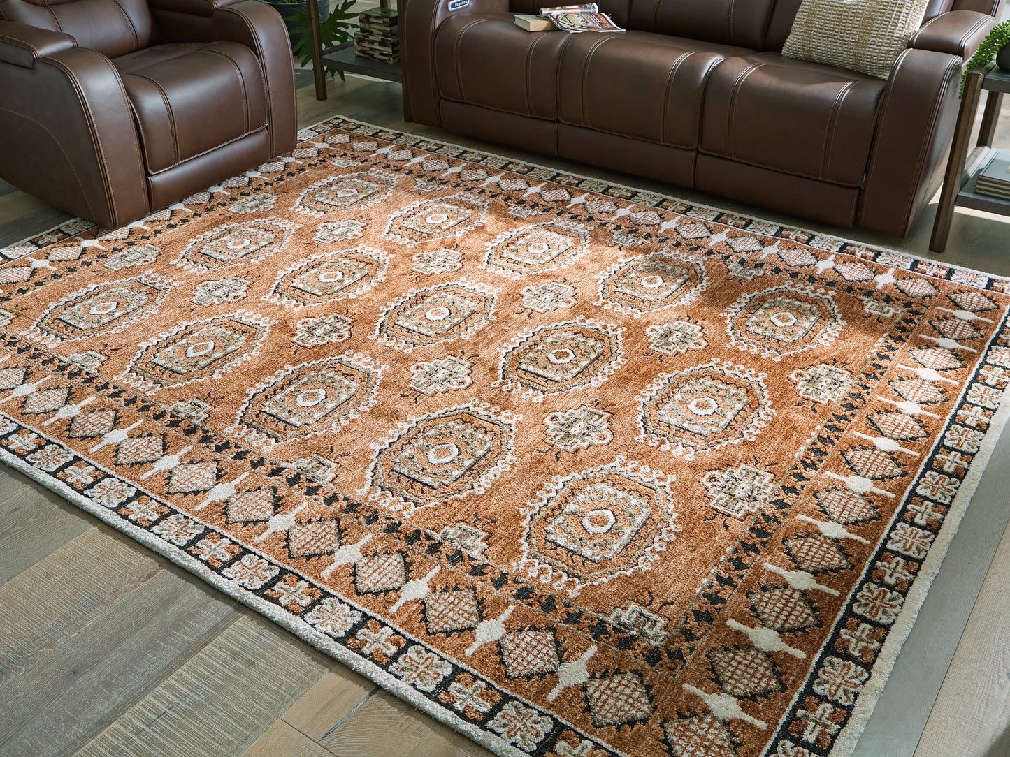 Cape Furniture Outlet - Ashley Furniture - Qaabiz Rug - 7'8" x 10' Area Rug / Sienna/Ivory/Black - R407521