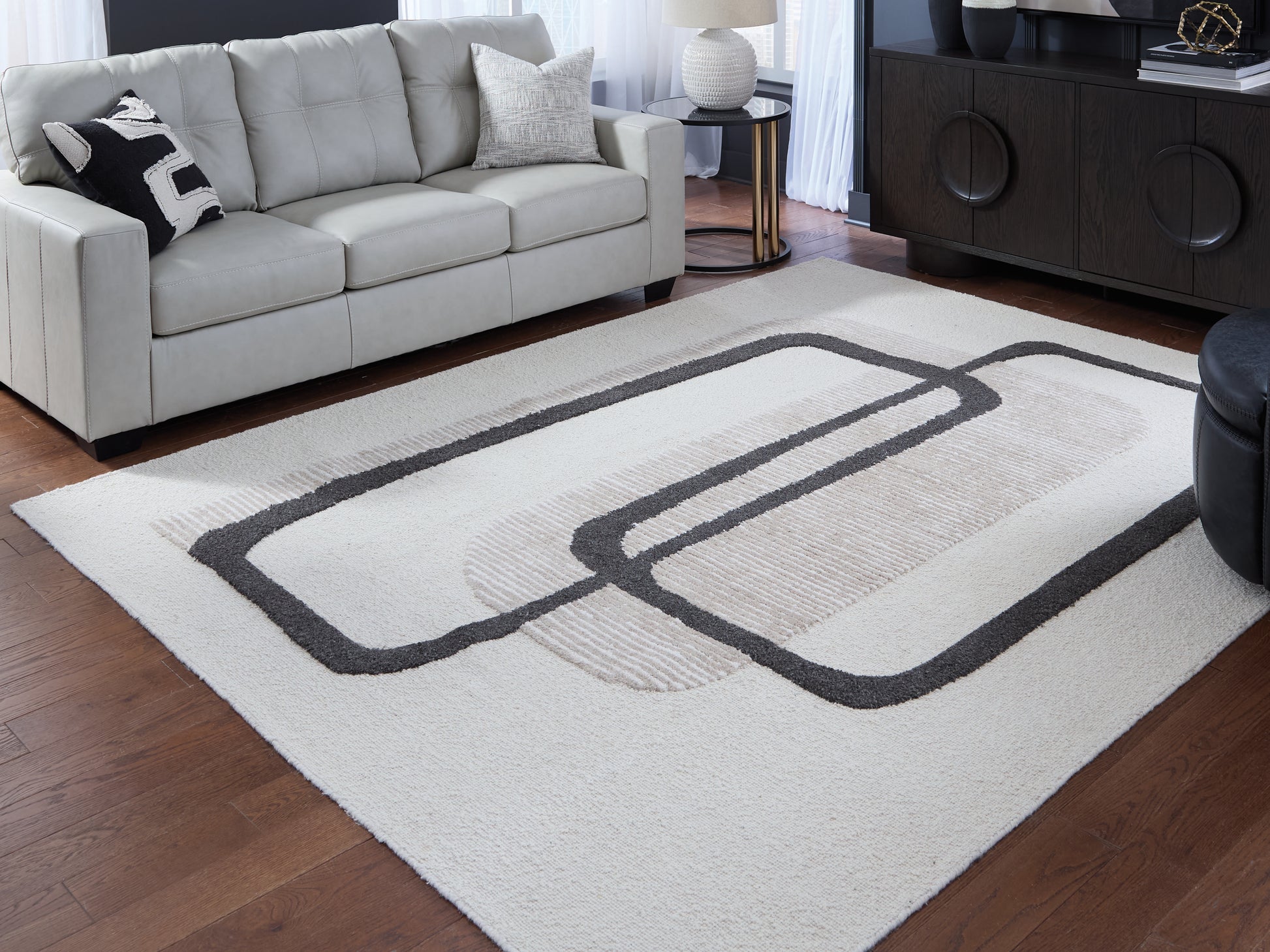 Cape Furniture Outlet - Ashley Furniture - Davismour Rug - 7'8" x 10' Area Rug / Ivory/Taupe/Charcoal - R407561