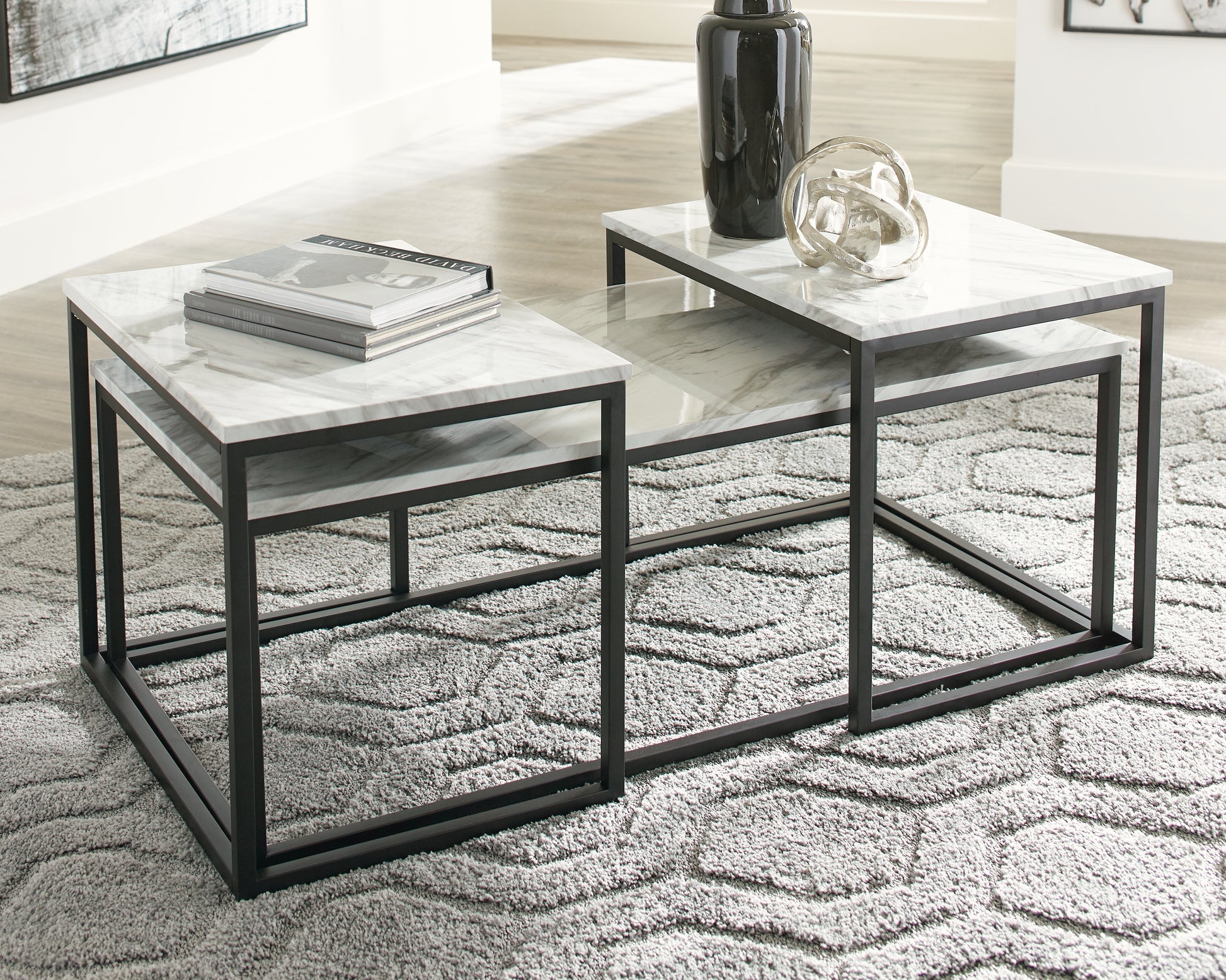Cape Furniture Outlet - Ashley Furniture - Donnesta Table (Set of 3) - Occasional Table Set (3/CN) / Gray/Black - T182-13