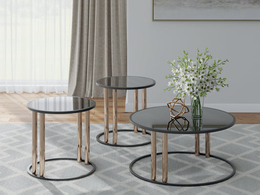 Cape Furniture Outlet - Ashley Furniture - Hannerly Table (Set of 3) - Occasional Table Set (3/CN) / Black/Gold Finish - T219-13