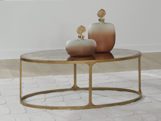 Cape Furniture Outlet - Ashley Furniture - Korajane Coffee Table - Oval Cocktail Table / Antique Gold - T399-0