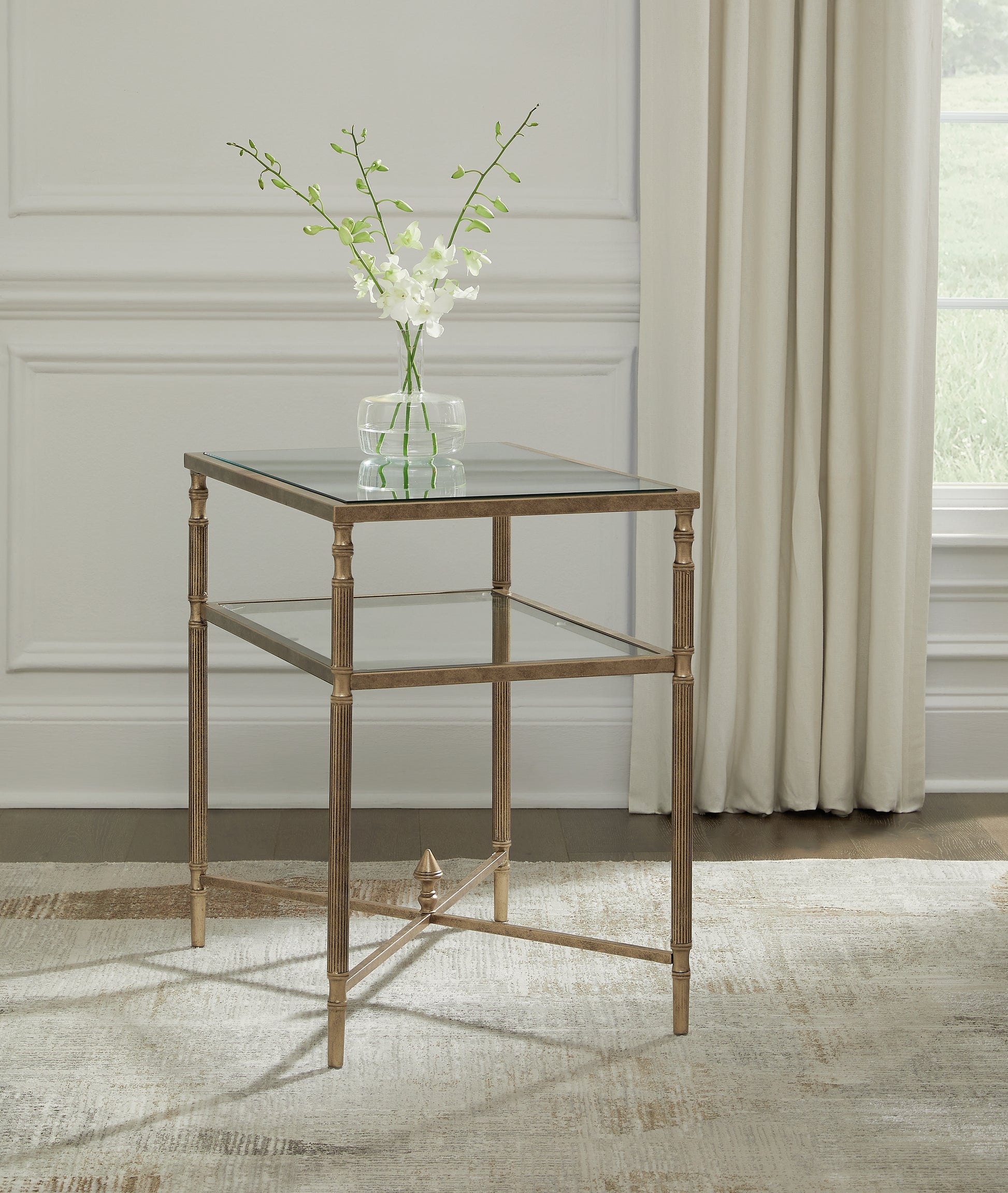 Cape Furniture Outlet - Ashley Furniture - Cloverty End Table - Rectangular End Table / Aged Gold Finish - T440-3
