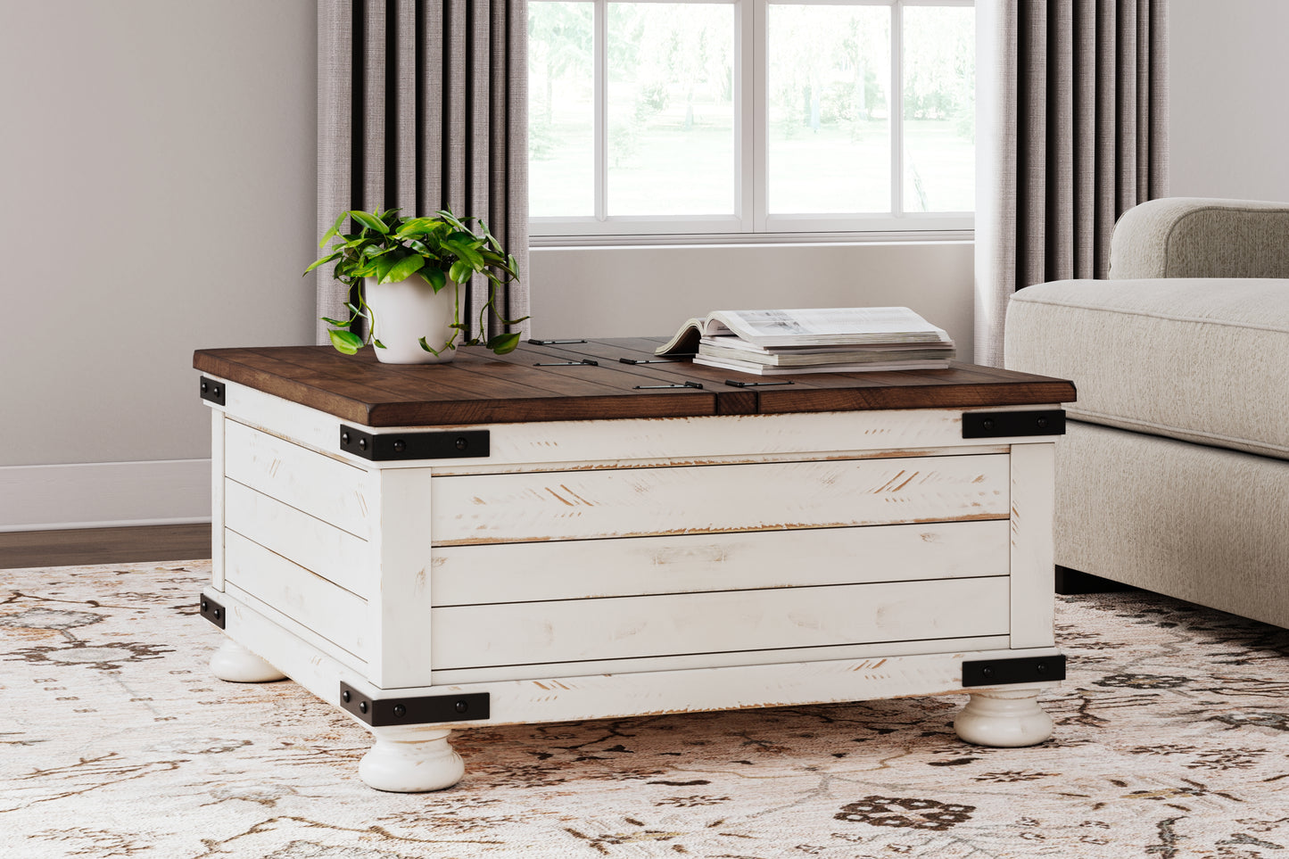 Cape Furniture Outlet - Ashley Furniture - Wystfield Coffee Table - Cocktail Table with Storage / White/Brown - T459-20