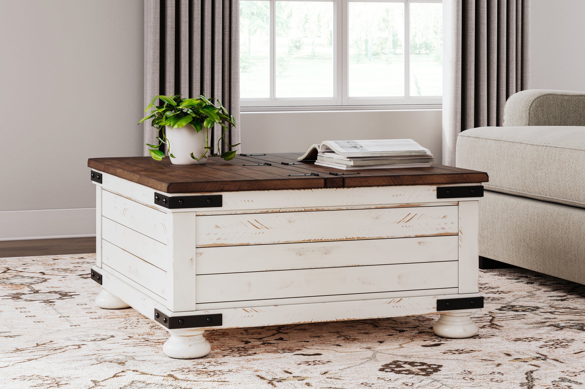 Cape Furniture Outlet - Ashley Furniture - Wystfield Coffee Table - Cocktail Table with Storage / White/Brown - T459-20