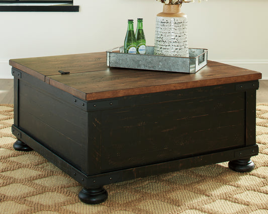 Cape Furniture Outlet - Ashley Furniture - Valebeck Coffee Table with Lift Top - Lift Top Cocktail Table / Black/Brown - T468-00
