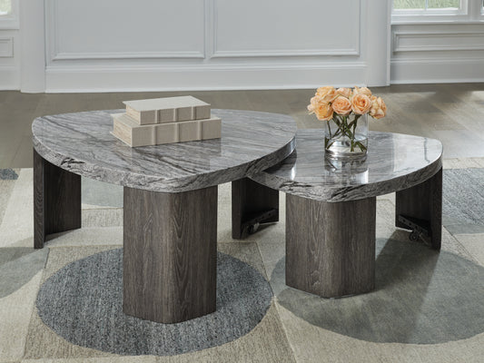 Cape Furniture Outlet - Ashley Furniture - Surmour Stacked Coffee Table - Stacked Cocktail Table / Gray/Brown - T600-0