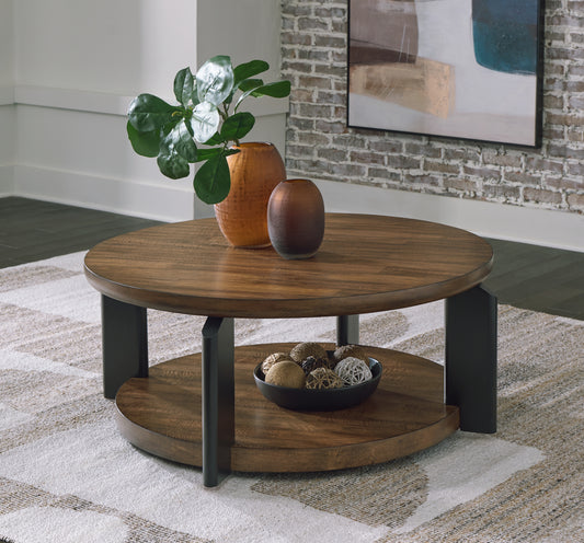Cape Furniture Outlet - Ashley Furniture - Kraeburn Coffee Table - Round Cocktail Table / Brown/Black - T624-8