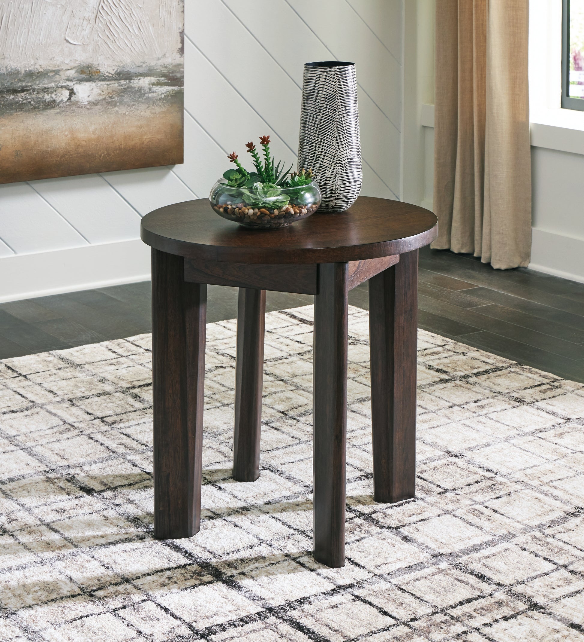 Cape Furniture Outlet - Ashley Furniture - Korestone 2 End Table - Round End Table / Dark Brown - T657-6