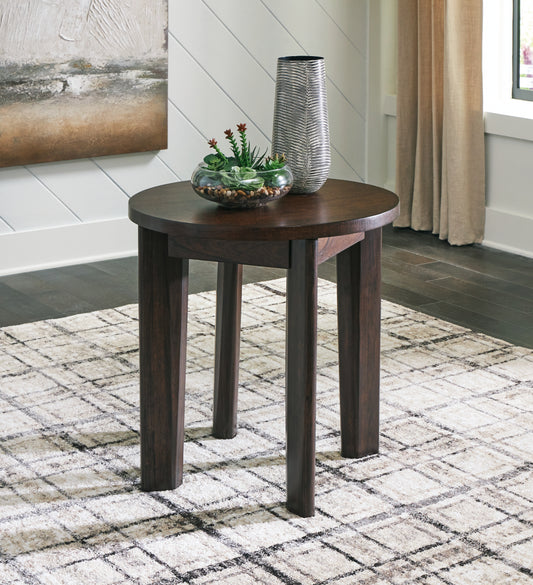 Cape Furniture Outlet - Ashley Furniture - Korestone 2 End Table - Round End Table / Dark Brown - T657-6