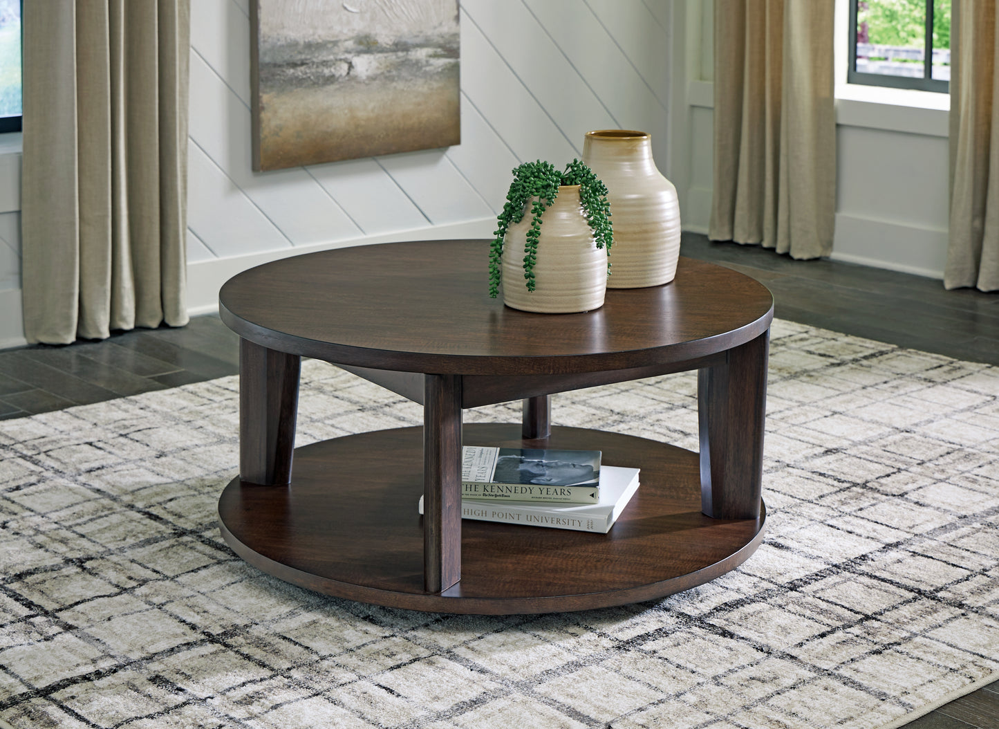 Cape Furniture Outlet - Ashley Furniture - Korestone 2 Coffee Table - Round Cocktail Table / Dark Brown - T657-8