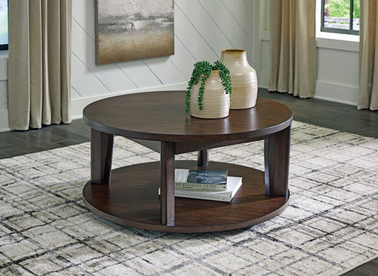 Cape Furniture Outlet - Ashley Furniture - Korestone 2 Coffee Table - Round Cocktail Table / Dark Brown - T657-8