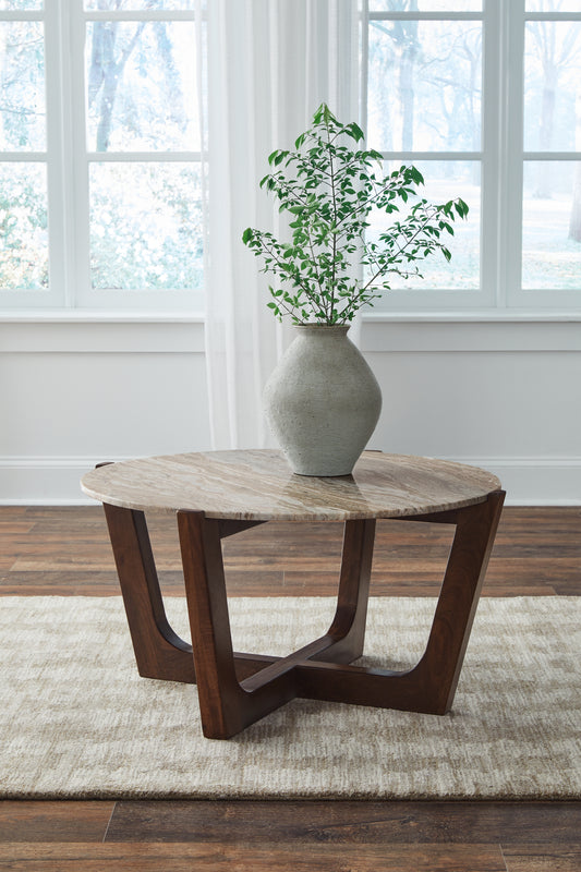 Cape Furniture Outlet - Ashley Furniture - Tanidore Coffee Table - Round Cocktail Table / Warm Brown - T667-8