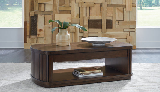 Cape Furniture Outlet - Ashley Furniture - Korestone Lift-Top Coffee Table - Lift Top Cocktail Table / Dark Brown - T679-9