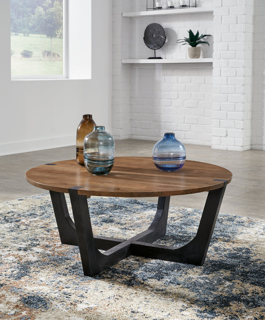 Cape Furniture Outlet - Ashley Furniture - Hanneforth Coffee Table - Round Cocktail Table / Brown/Black - T726-8