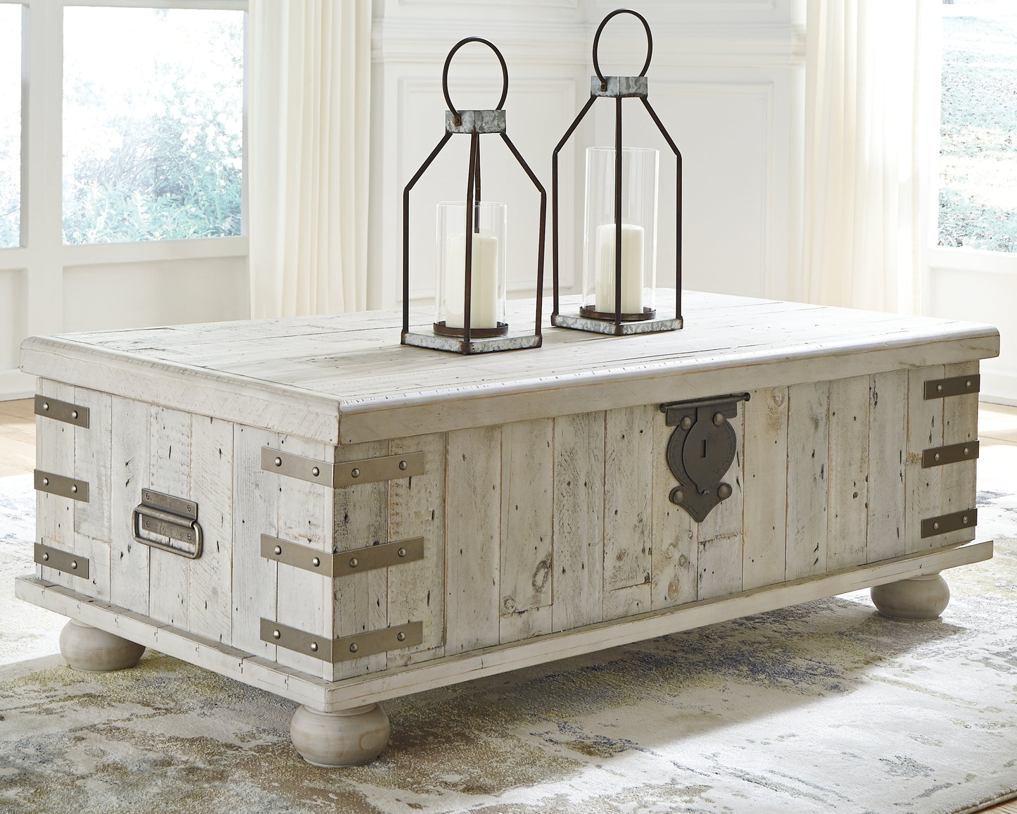 Cape Furniture Outlet - Ashley Furniture - Carynhurst Coffee Table with Lift Top - Lift Top Cocktail Table / White Wash Gray - T757-9