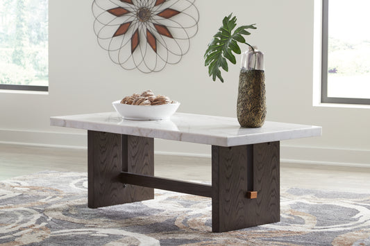 Cape Furniture Outlet - Ashley Furniture - Burkhaus Coffee Table - Rectangular Cocktail Table / White/Dark Brown - T779-1