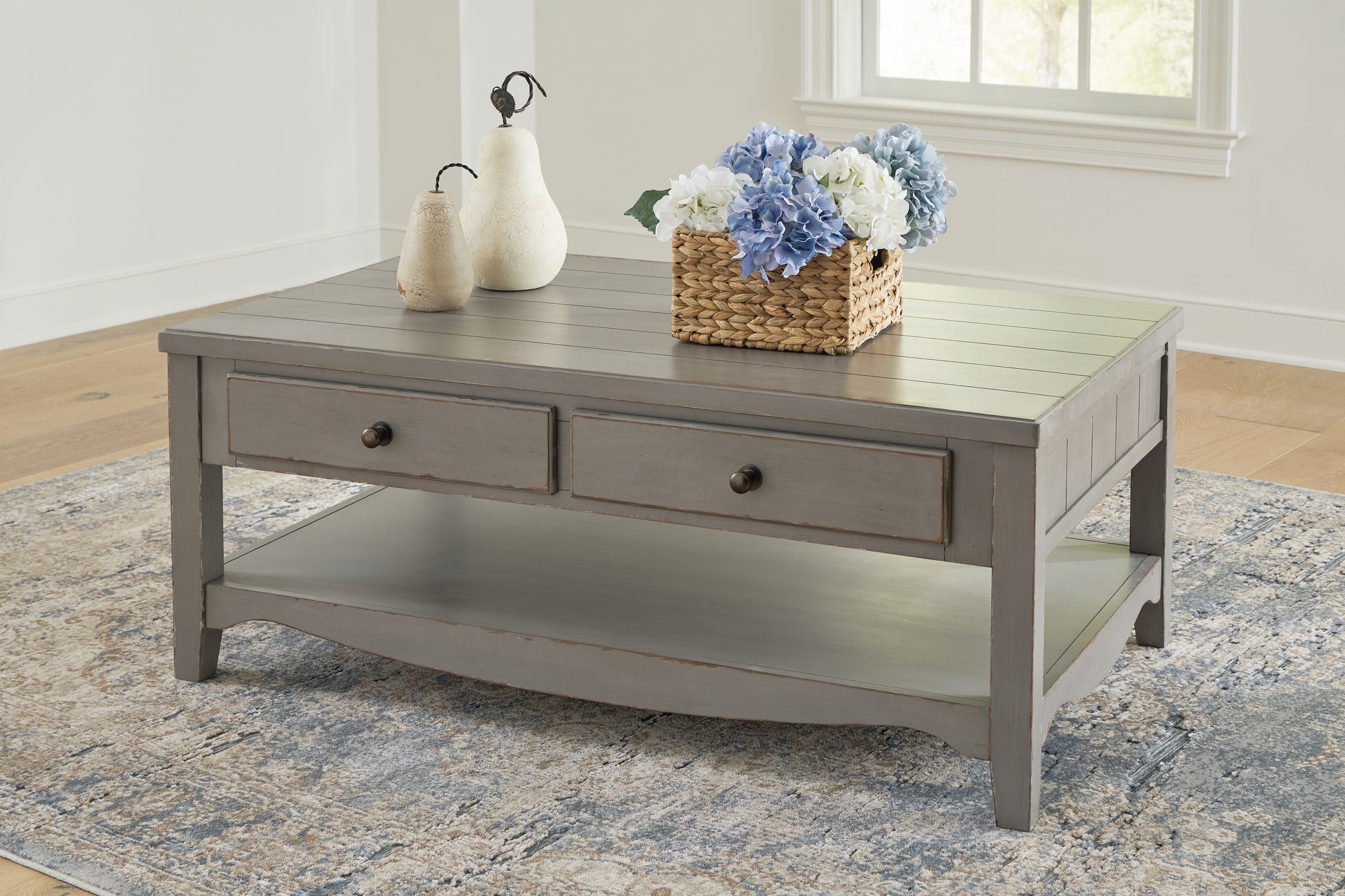 Cape Furniture Outlet - Ashley Furniture - Charina Coffee Table - Rectangular Cocktail Table / Antique Gray - T784-1