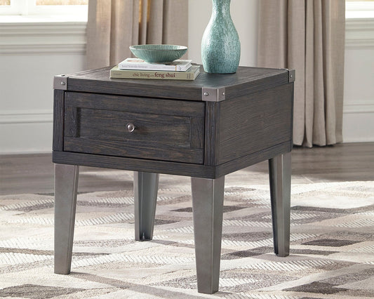 Cape Furniture Outlet - Ashley Furniture - Todoe End Table with USB Ports & Outlets - Rectangular End Table / Dark Gray - T901-3