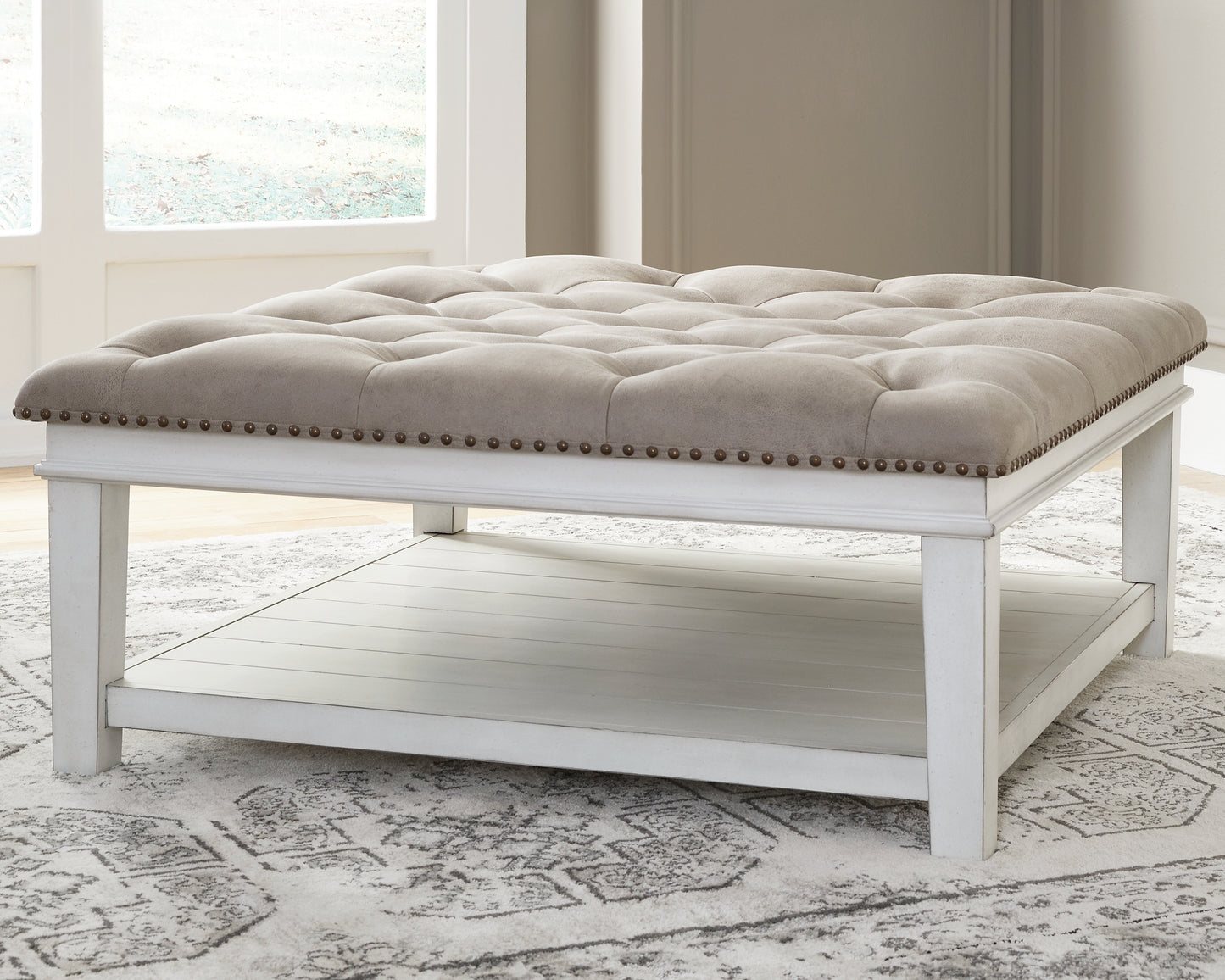 Cape Furniture Outlet - Ashley Furniture - Kanwyn Upholstered Ottoman Coffee Table - UPH Ottoman Cocktail Table / Whitewash - T937-21