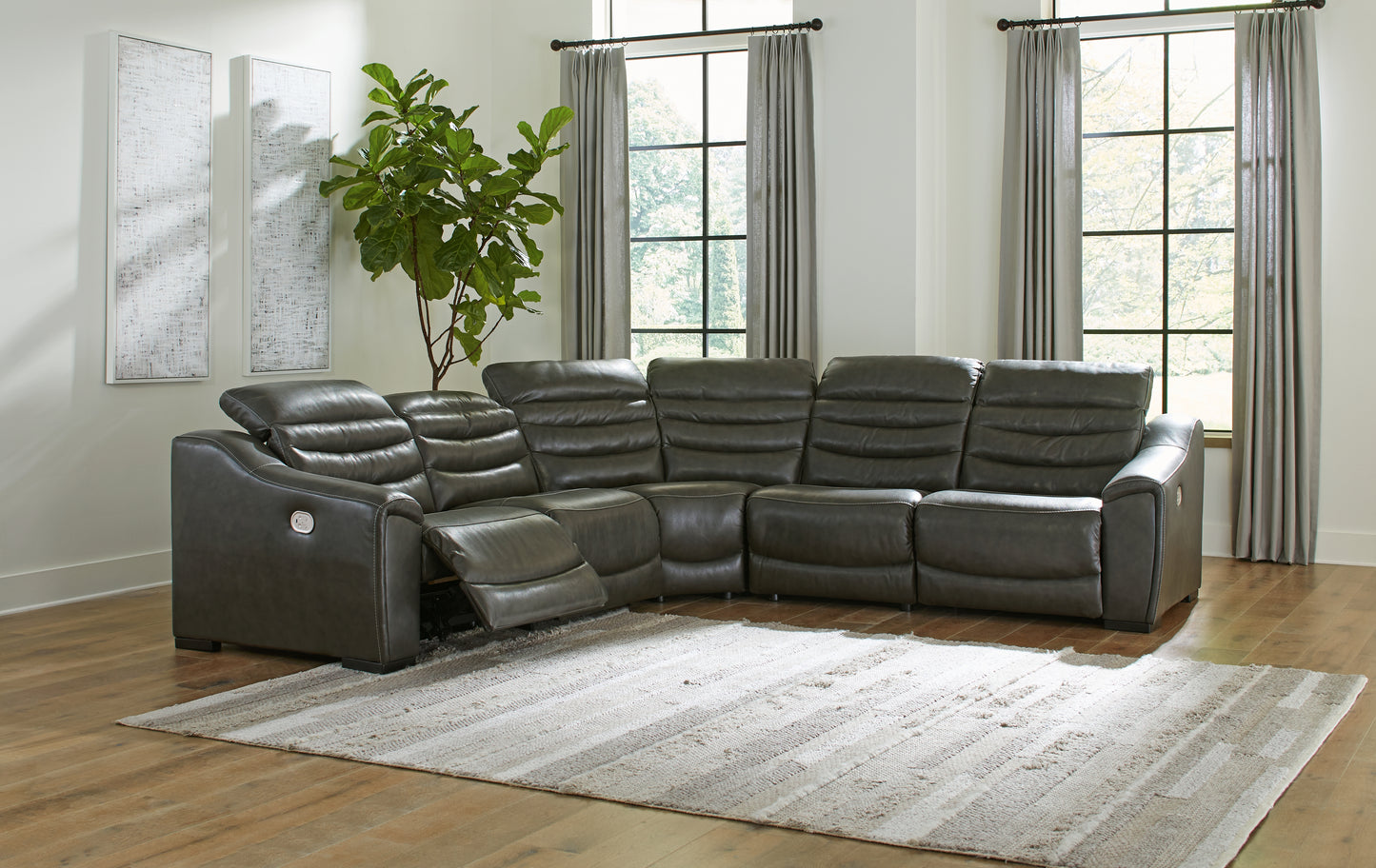Cape Furniture Outlet - Ashley Furniture - Center Line Sectional - 7-Piece Power Reclining Sectional / Dark Gray - U63404S7