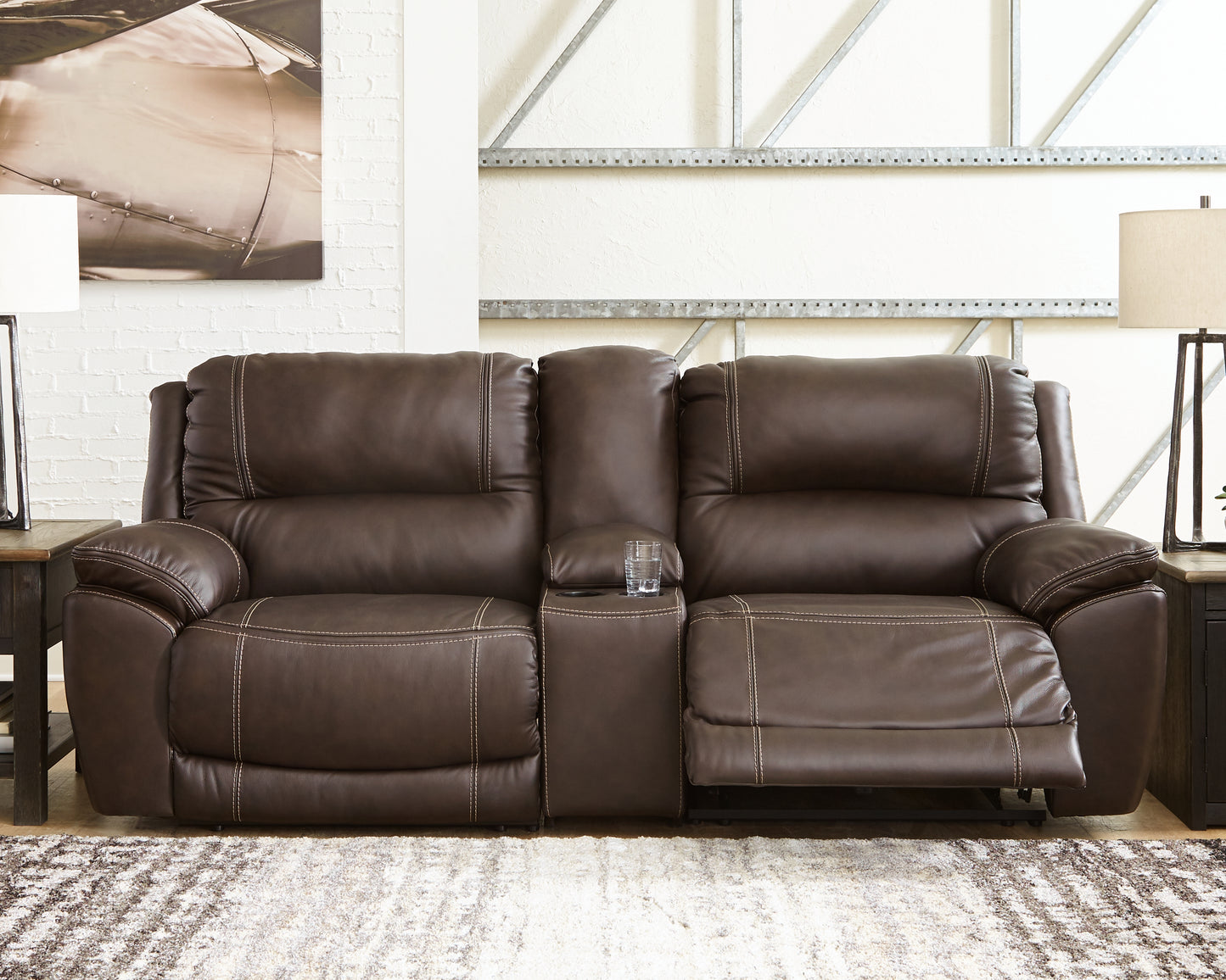 Cape Furniture Outlet - Ashley Furniture - Dunleith Sectional - 3-Piece Power Reclining Loveseat with Console / Chocolate - U71604S4