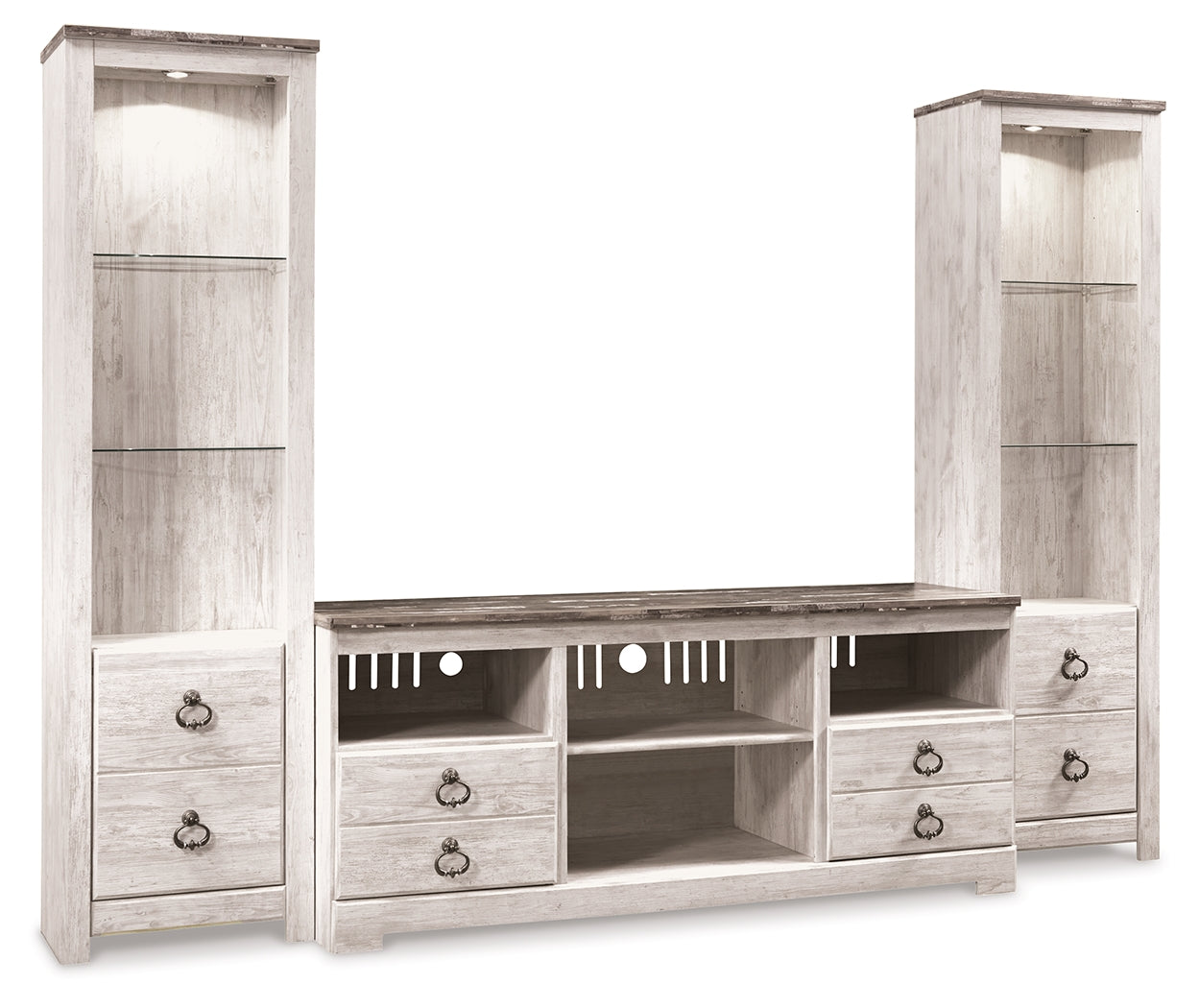 Cape Furniture Outlet - Ashley Furniture - Willowton 3-Piece Entertainment Center - 3-Piece Entertainment Center / Whitewash - W267W16