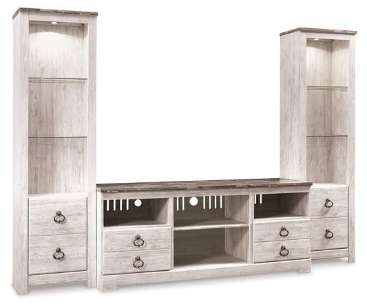 Cape Furniture Outlet - Ashley Furniture - Willowton 3-Piece Entertainment Center - 3-Piece Entertainment Center / Whitewash - W267W16
