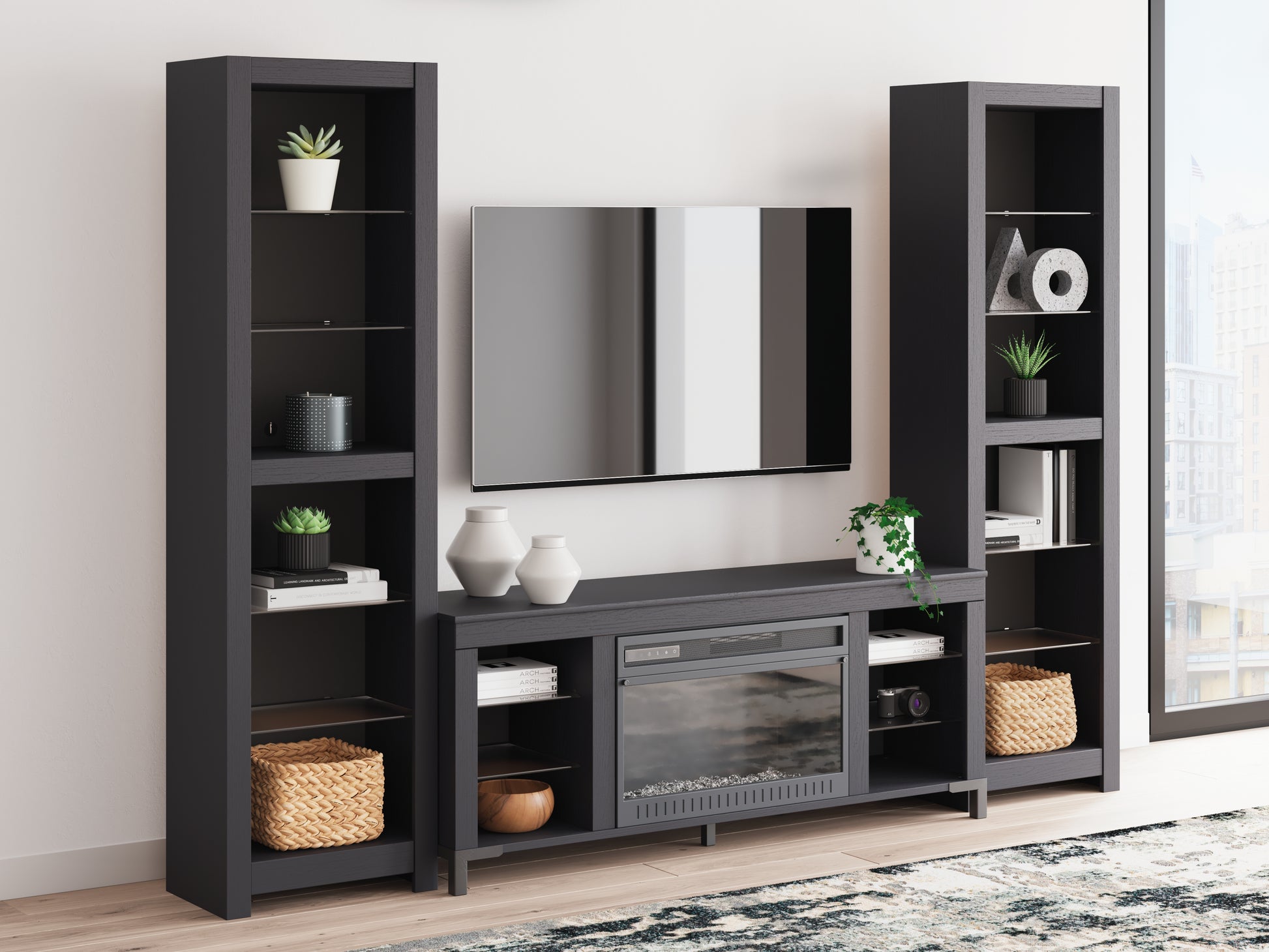 Cape Furniture Outlet - Ashley Furniture - Cayberry 3-Piece Entertainment Center with Electric Fireplace - 3-Piece Entertainment Center with Electric Fireplace / Black - W2721W2