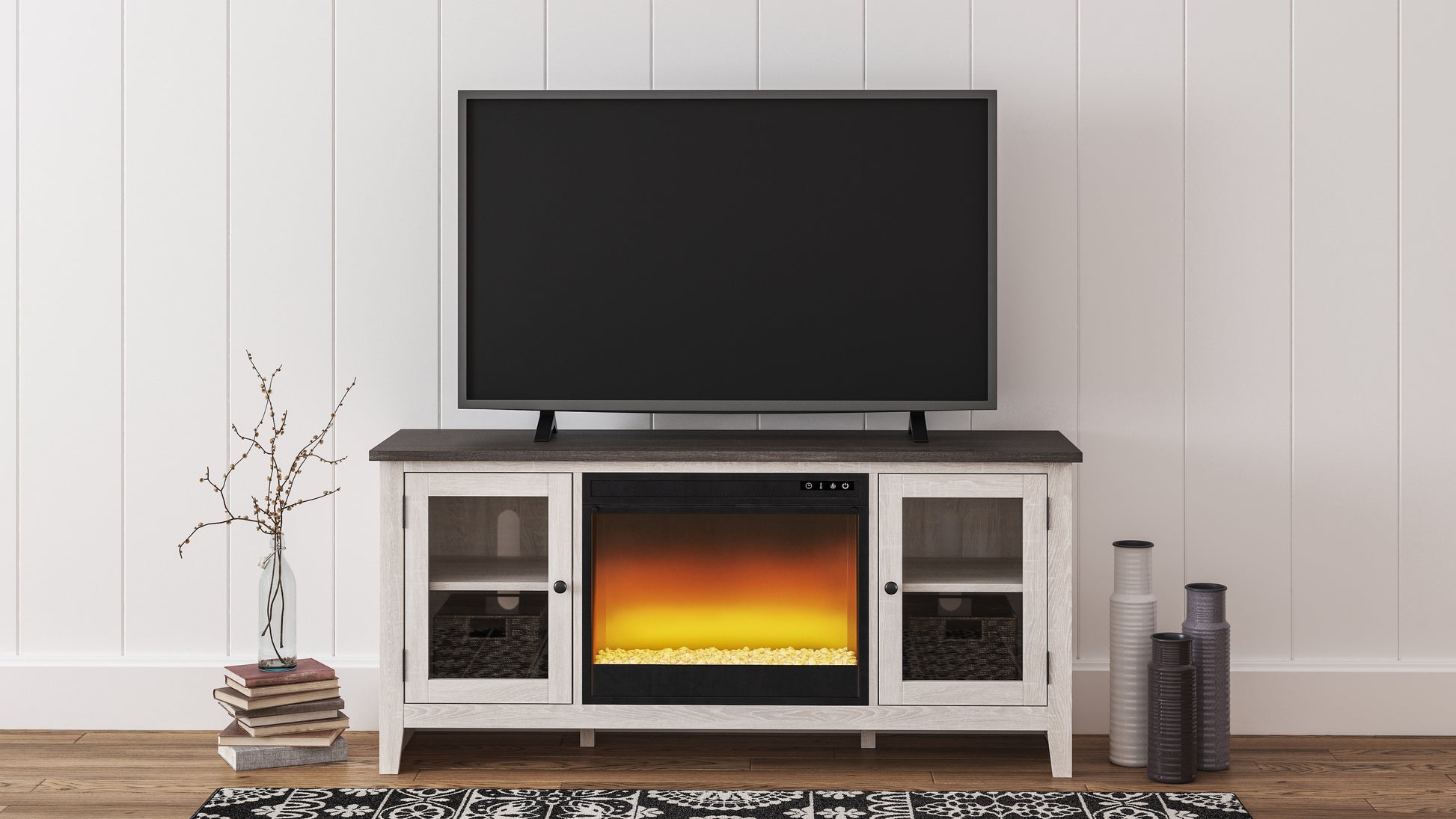 Cape Furniture Outlet - Ashley Furniture - Dorrinson 60" TV Stand with Electric Fireplace - 60" TV Stand with Electric Fireplace / Two-tone - W287W2
