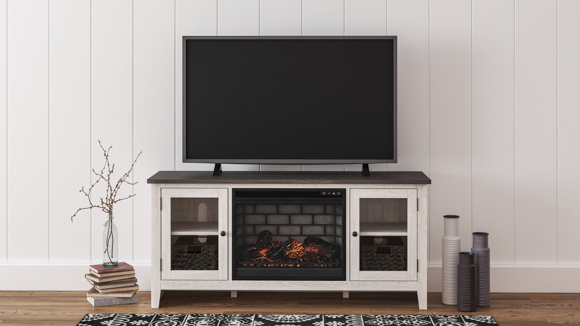 Cape Furniture Outlet - Ashley Furniture - Dorrinson 60" TV Stand with Electric Fireplace - 60" TV Stand with Electric Fireplace / Two-tone - W287W3