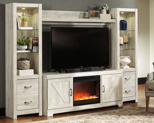 Cape Furniture Outlet - Ashley Furniture - Bellaby 4-Piece Entertainment Center with Fireplace - 4-Piece Entertainment Center with Fireplace / Whitewash - W331W5