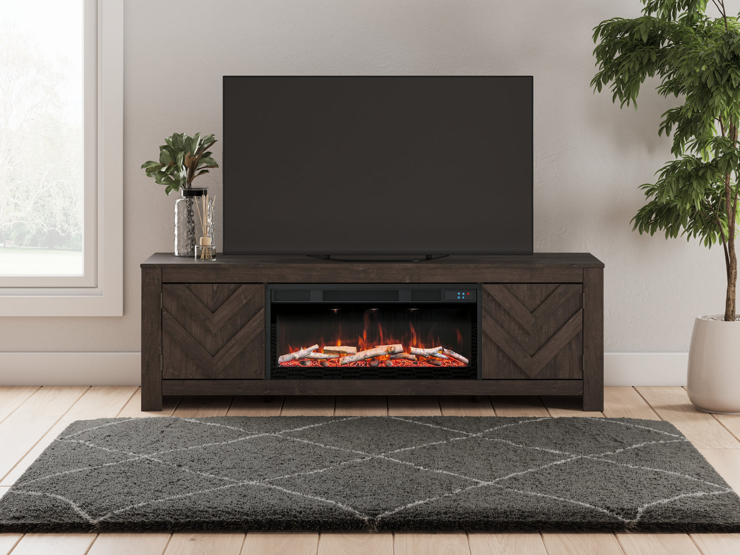 Cape Furniture Outlet - Ashley Furniture - Cayboni 71" TV Stand with Electric Fireplace - 71" TV Stand with Electric Fireplace / Black - W3789W1