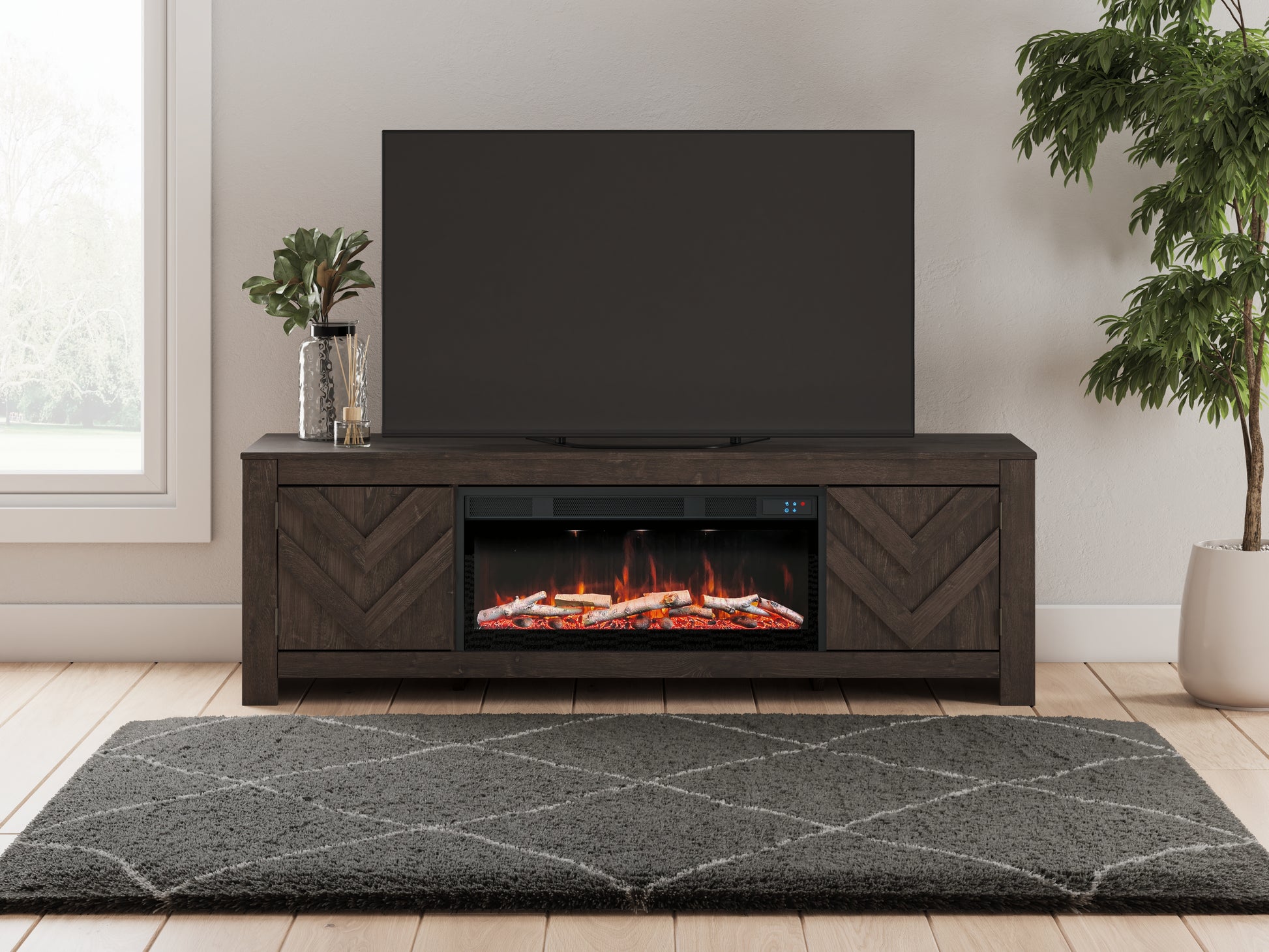 Cape Furniture Outlet - Ashley Furniture - Cayboni 71" TV Stand with Electric Fireplace - 71" TV Stand with Electric Fireplace / Black - W3789W1