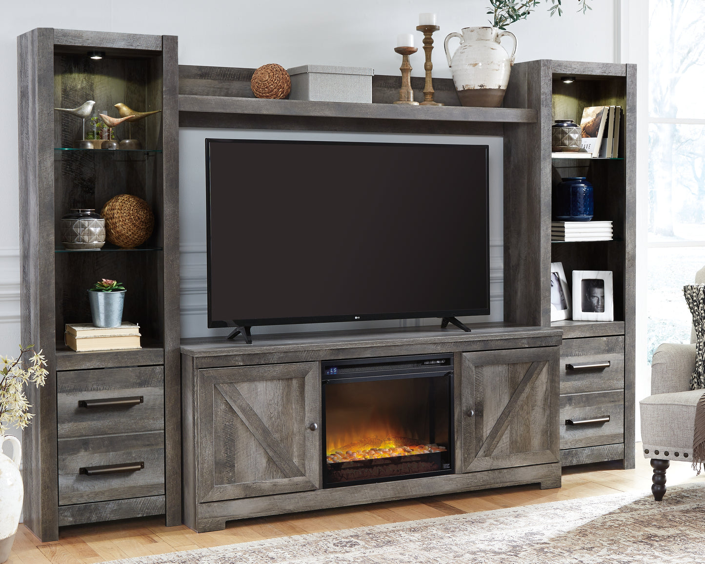 Cape Furniture Outlet - Ashley Furniture - Wynnlow 4-Piece Entertainment Center with Electric Fireplace - 4-Piece Entertainment Center with Electric Fireplace / Gray - W440W5
