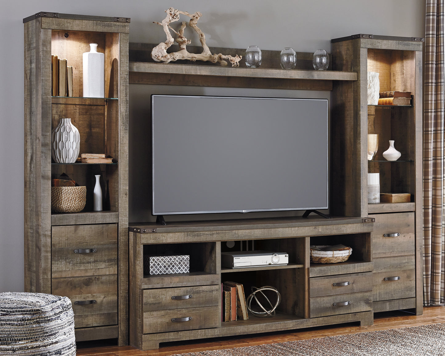 Cape Furniture Outlet - Ashley Furniture - Trinell Entertainment Center - 4-Piece Entertainment Center / Brown - W446W2