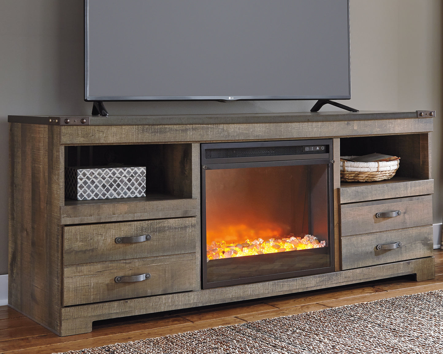Cape Furniture Outlet - Ashley Furniture - Trinell 63" TV Stand with Electric Fireplace - 63" TV Stand with Electric Fireplace / Brown - W446W5