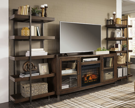 Cape Furniture Outlet - Ashley Furniture - Starmore 3-Piece Wall Unit with Electric Fireplace - 3-Piece Wall Unit with Electric Fireplace / Brown/Gunmetal - W633W6