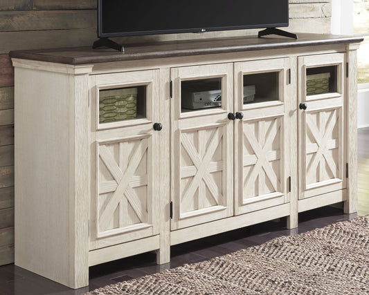 Cape Furniture Outlet - Ashley Furniture - Bolanburg 74" TV Stand - 74" / White/Weathered Gray - W647-60