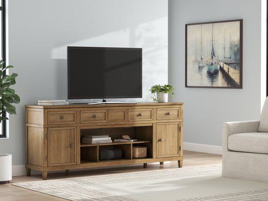 Cape Furniture Outlet - Ashley Furniture - Sharlance 81" TV Stand - 81" / Light Brown - W655-68