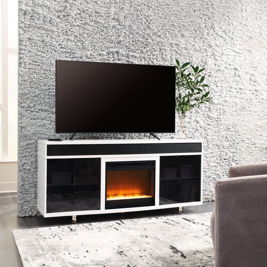 Cape Furniture Outlet - Ashley Furniture - Gardoni 72" TV Stand with Electric Fireplace - 72" TV Stand with Electric Fireplace / White/Black - W756W1